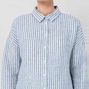 Striped blue linen shirt, classic collar