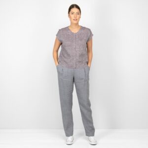 linen violet blouse in checks