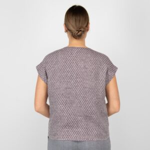 linen violet blouse in checks from backside