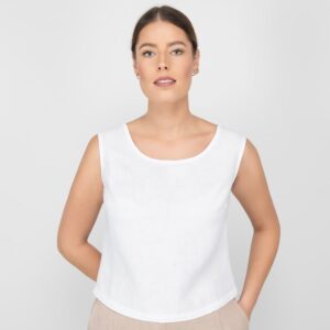 white linen blouse sleevless round neck