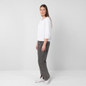 White linen blouse with pleats, optical white