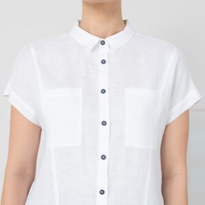 Optical white linen shirt, two front pockets