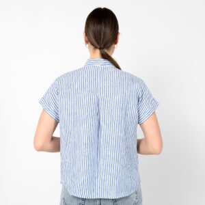 Striped blue white linen shirt, short sleeves