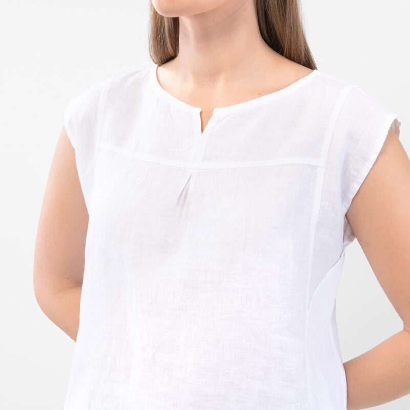 YUTA Linen optical white blouse, round neckline