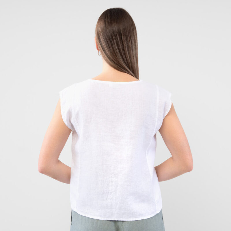 YUTA Linen optical white blouse, view from back