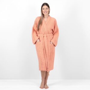 BINGO Badekåpe fersken 7 linen cotton peach bathrobe.