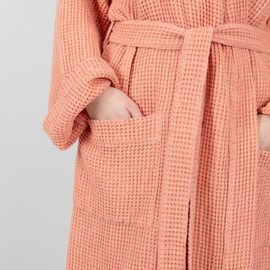 BINGO Badekåpe fersken 4 linen cotton peach bathrobe 2 pockets.