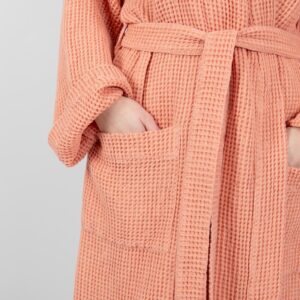 BINGO Badekåpe fersken 10 linen cotton peach bathrobe 2 pockets.