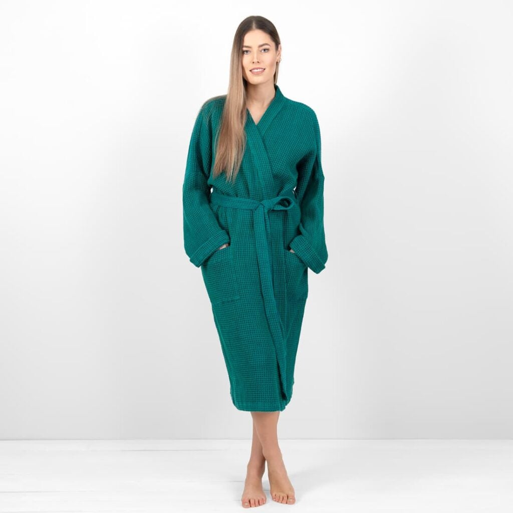 linen cotton emerald bathrobe.