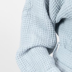 linen cotton blue grey bathrobe waffle structure.