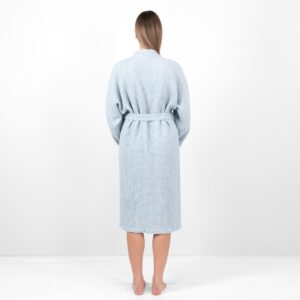 linen cotton blue grey bathrobe from backside.