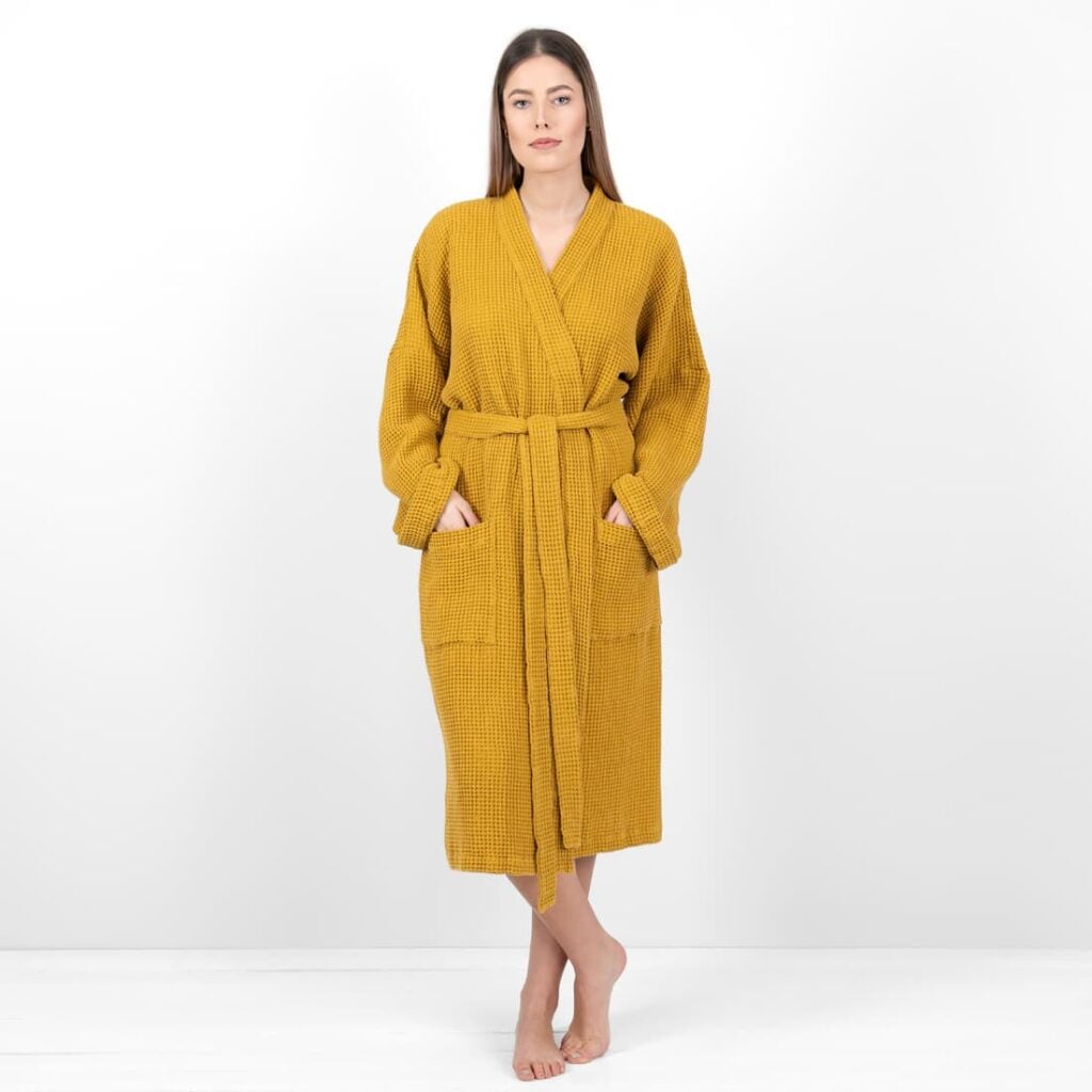 linen cotton mustard bathrobe