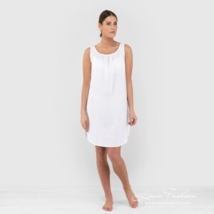 BAHAMA Nattkjole hvit 8 BAHAMA white linen nightgown knee lenght