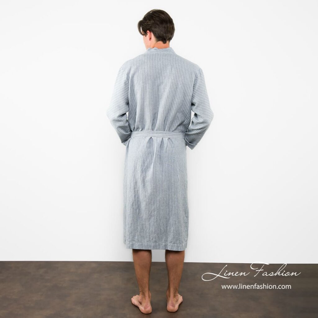 ARAS LIN Badekåpe grå 7 Linen bathrobe for men, in grey.