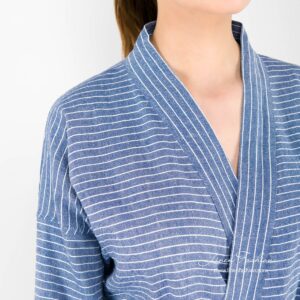Stiped blue linen womens bathrobe.