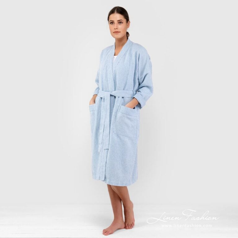 AIRA blue linen cotton bathrobe