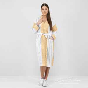 KORA Badekåpe hvitstripet 7 striped bathrobe linen cotton.