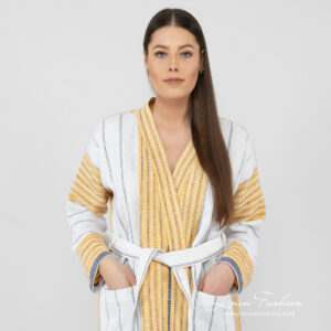 KORA Badekåpe hvitstripet 9 striped bathrobe linen cotton, with pockets.