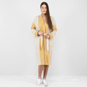 KORA Badekåpe beige stripete 8 linen cotton beige striped bathrobe.