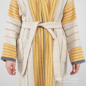 KORA Badekåpe beige stripete 13 linen cotton beige striped bathrobe pockets.