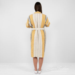 KORA Badekåpe beige stripete 14 linen cotton beige striped bathrobe from backside.