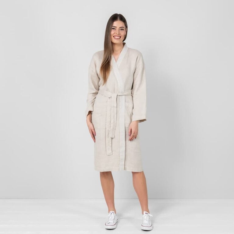 Beige bathrobe for women, satin fabric