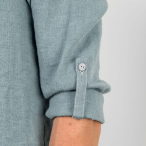 Aqua-blue linen men's shirt, sleeves with button