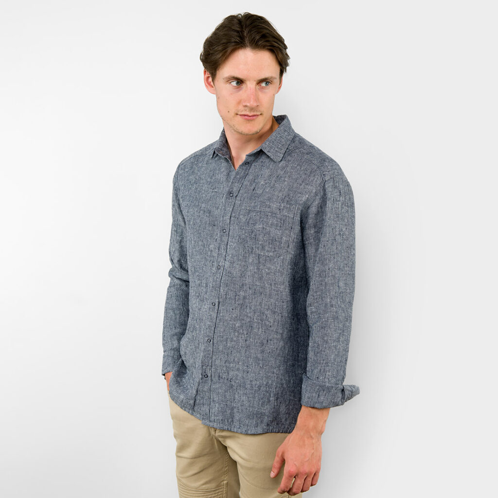 Dark blue linen men's shirt