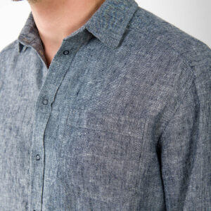 Dark blue linen men's shirt, regular collar