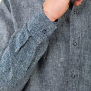 Dark blue linen men's shirt, sleeve cufs