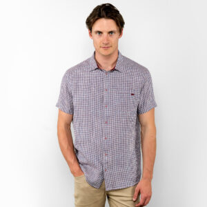 blue-violet checked linen men's shirt