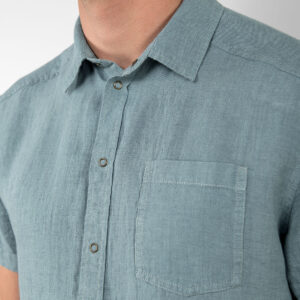 Aqua-blue linen men's shirt, snap buttons