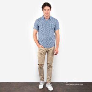CORTO blue linen checked shirt