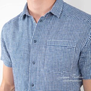 CORTO blue linen checked shirt pocket