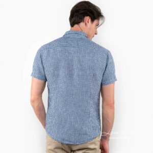 CORTO blue linen checked shirt back side