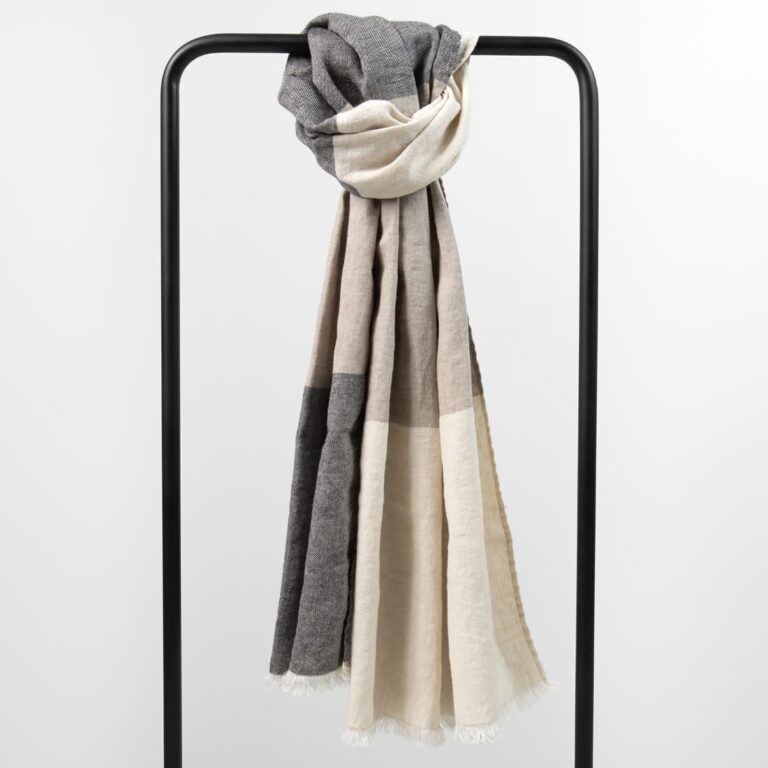 beige linen shawl, wide stripes