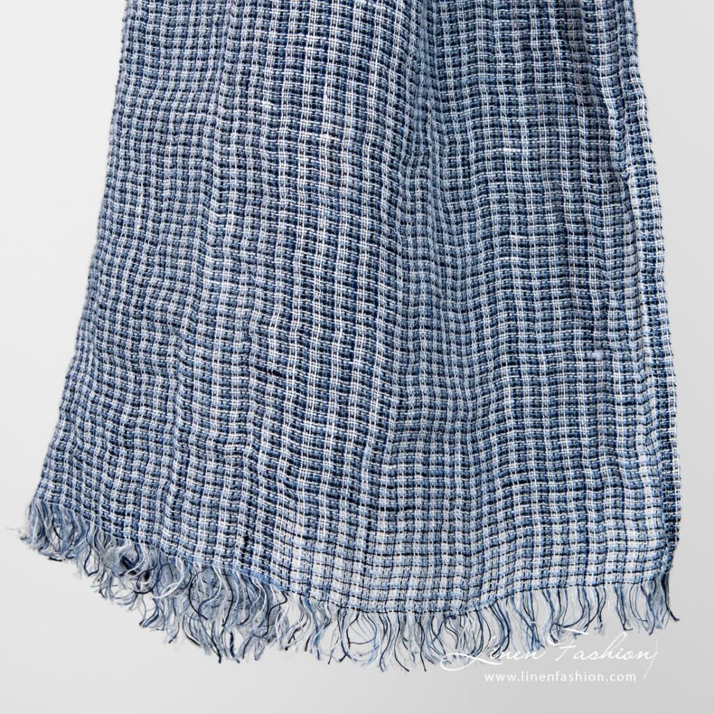 LOTTO MINI Sjal blå 3 Linen blue ivory scarf fringes
