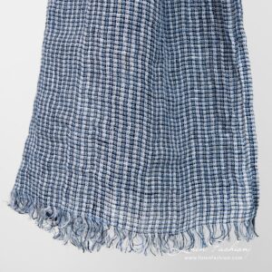 LOTTO MINI Sjal blå 9 Linen blue ivory scarf fringes