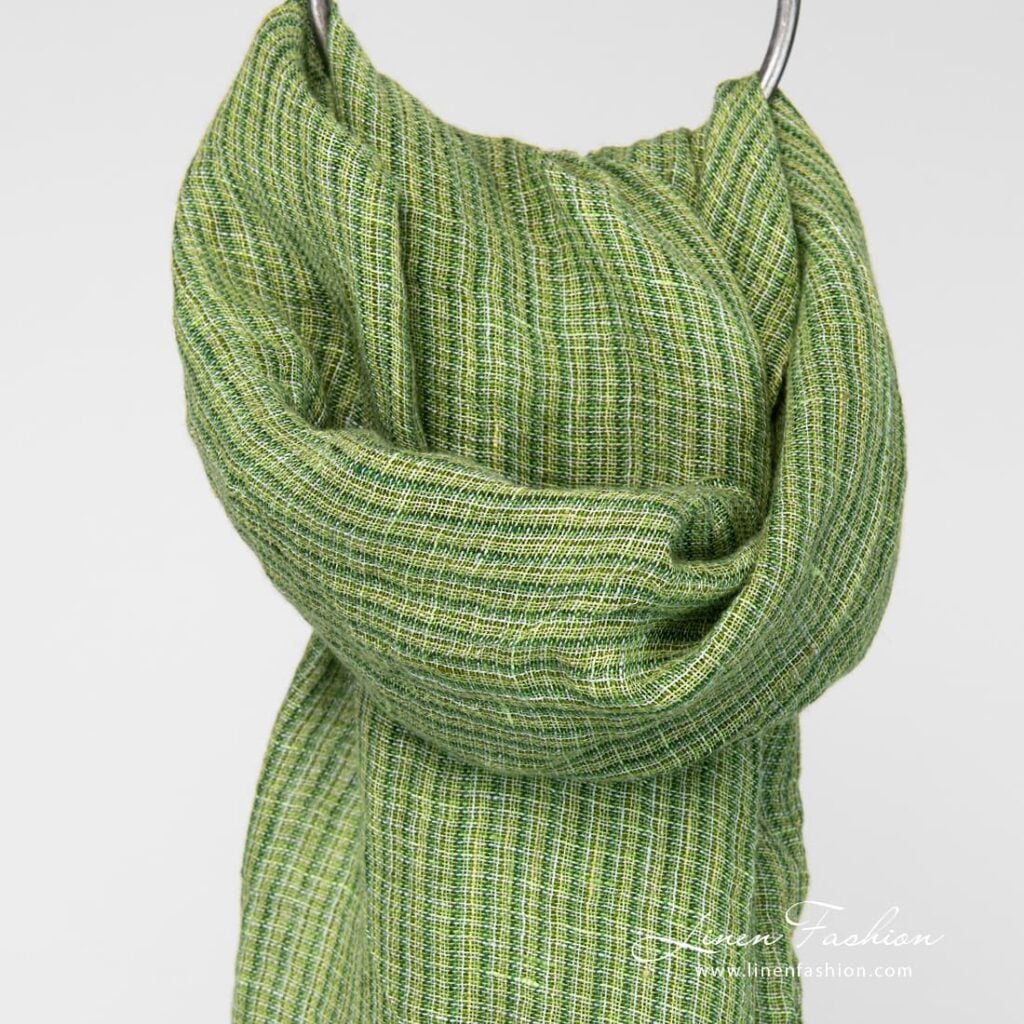Green linen checked scarf