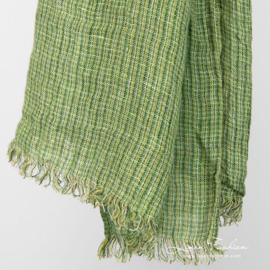 LOTTO MINI Sjal grønn 3 Green linen checked scarf fringes