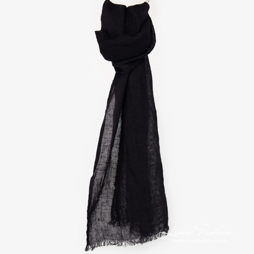 HALE Sjal svart 2 Black onyx linen scarf full size