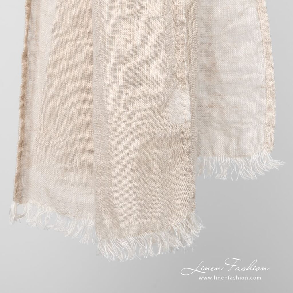 HALE Sjal brunlig 3 Linen brownish melange scarf fringes