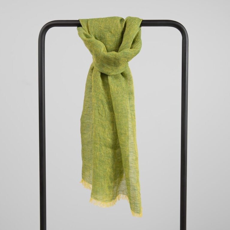 Yellow green linen shawl with fringe