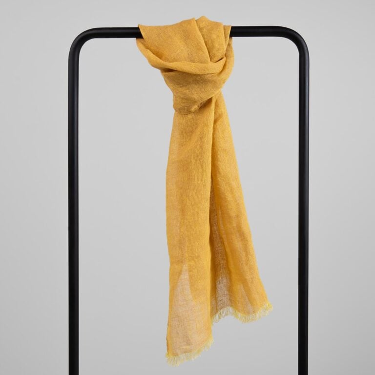 Yellow brown linen shawl with fringe