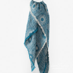 Washed linen blue scarf, with fringe