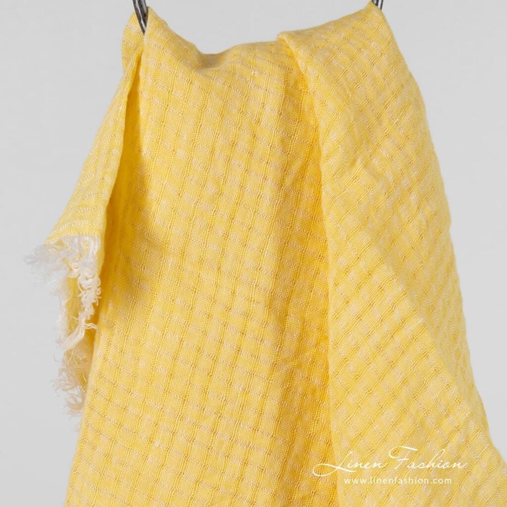 MARE yellow linen scarf in openweave checks