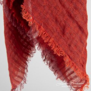 GALAXY red 100% linen scarf with fringes