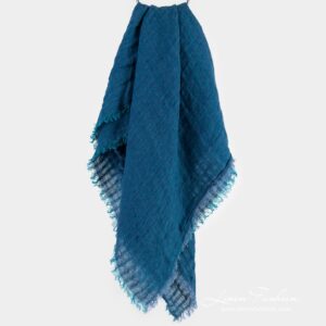 GALAXY blue linen scarf in openweave checks