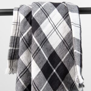 white black linen scarf. check design