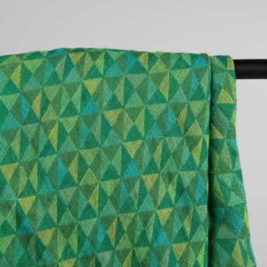 Green geometric pattern linen scarf, pure linen